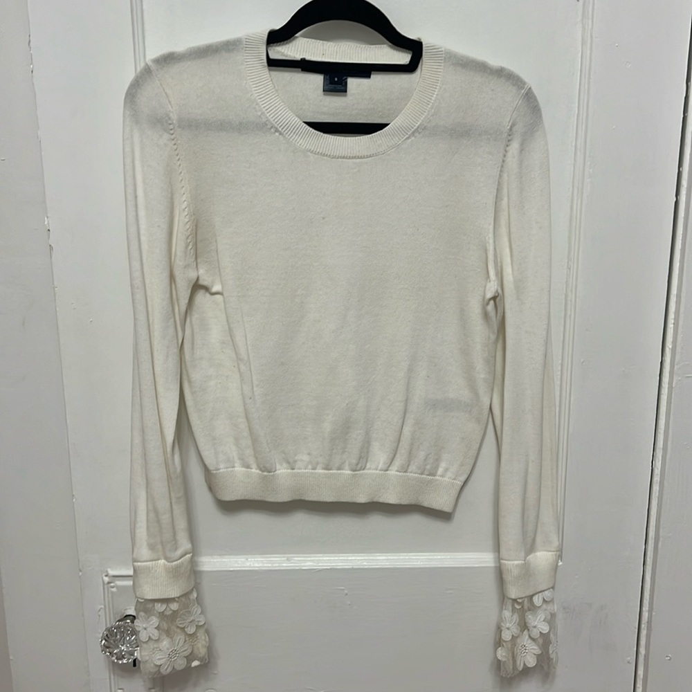 White French Connection Sweater with lace sleeve detail